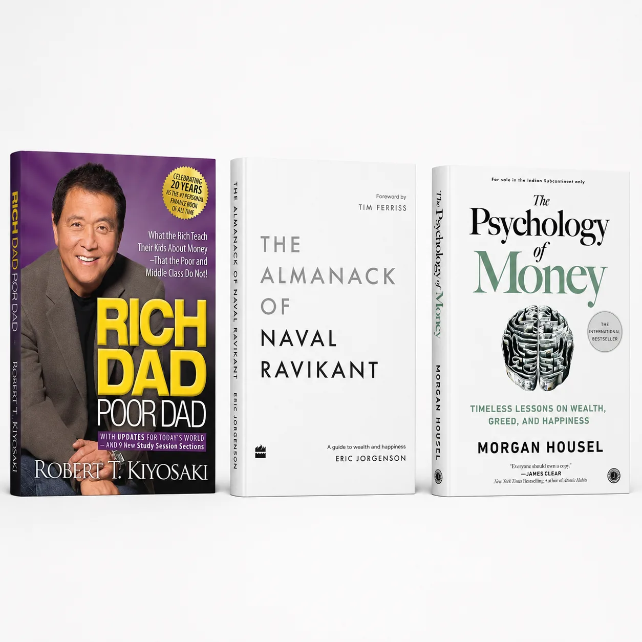 Rich Dad Poor Dad + The Psychology of Money + The Almanack of Naval Ravikant Com cover
